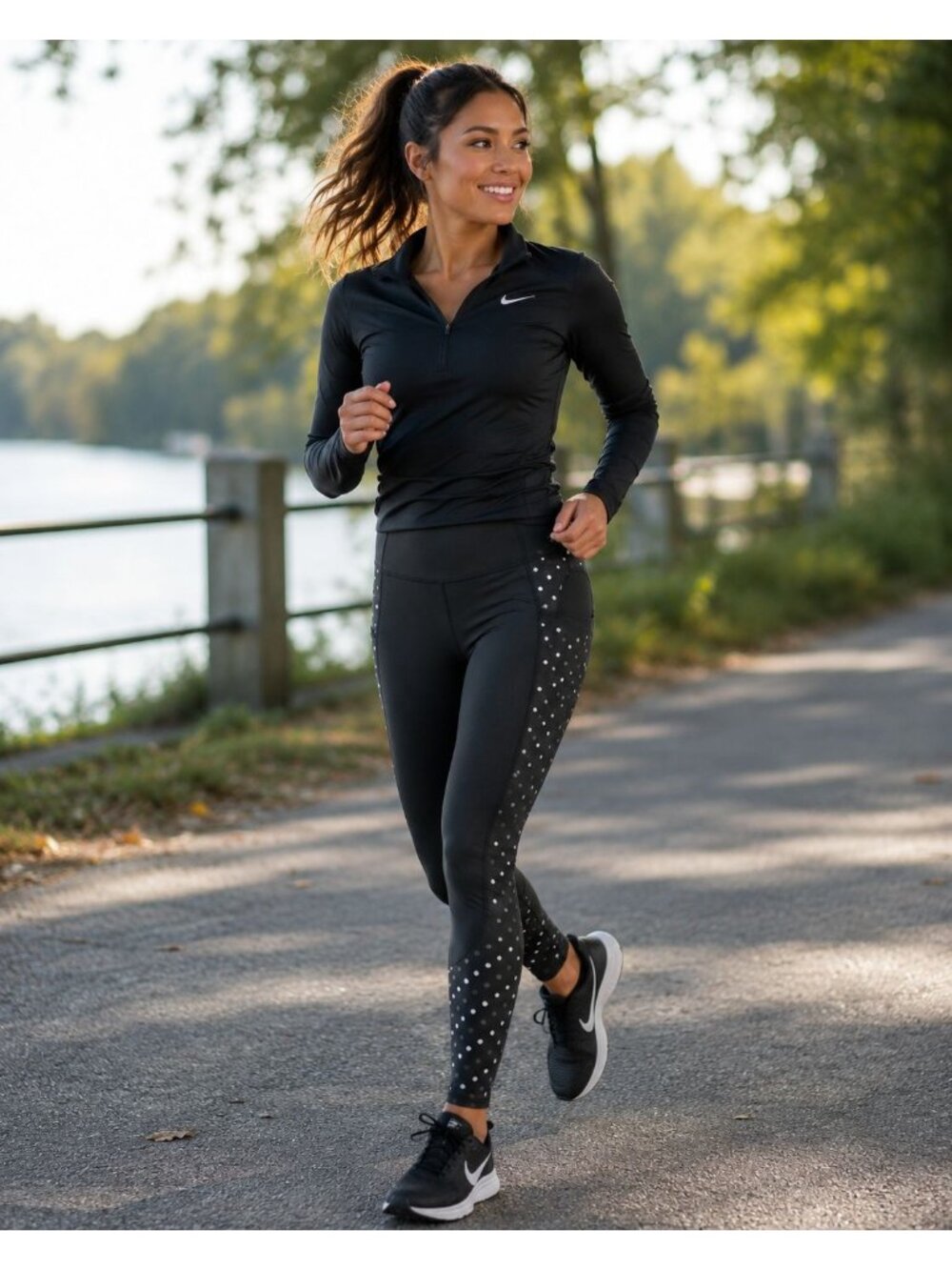 Nike Dri-FIT Racer Flash Running Leggings Women's Size L Black Dot Reflective